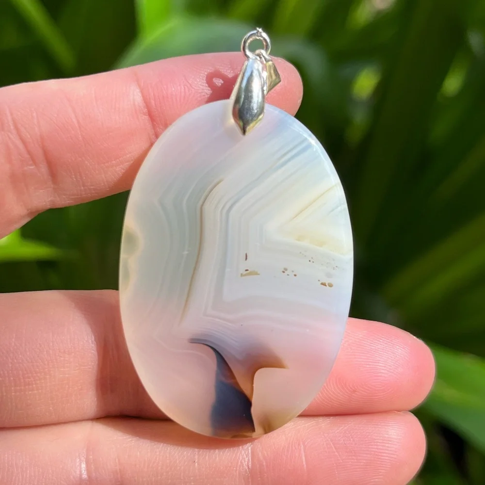 Sterling‎ silver dendritic scenery mushroom agate pendant 1271